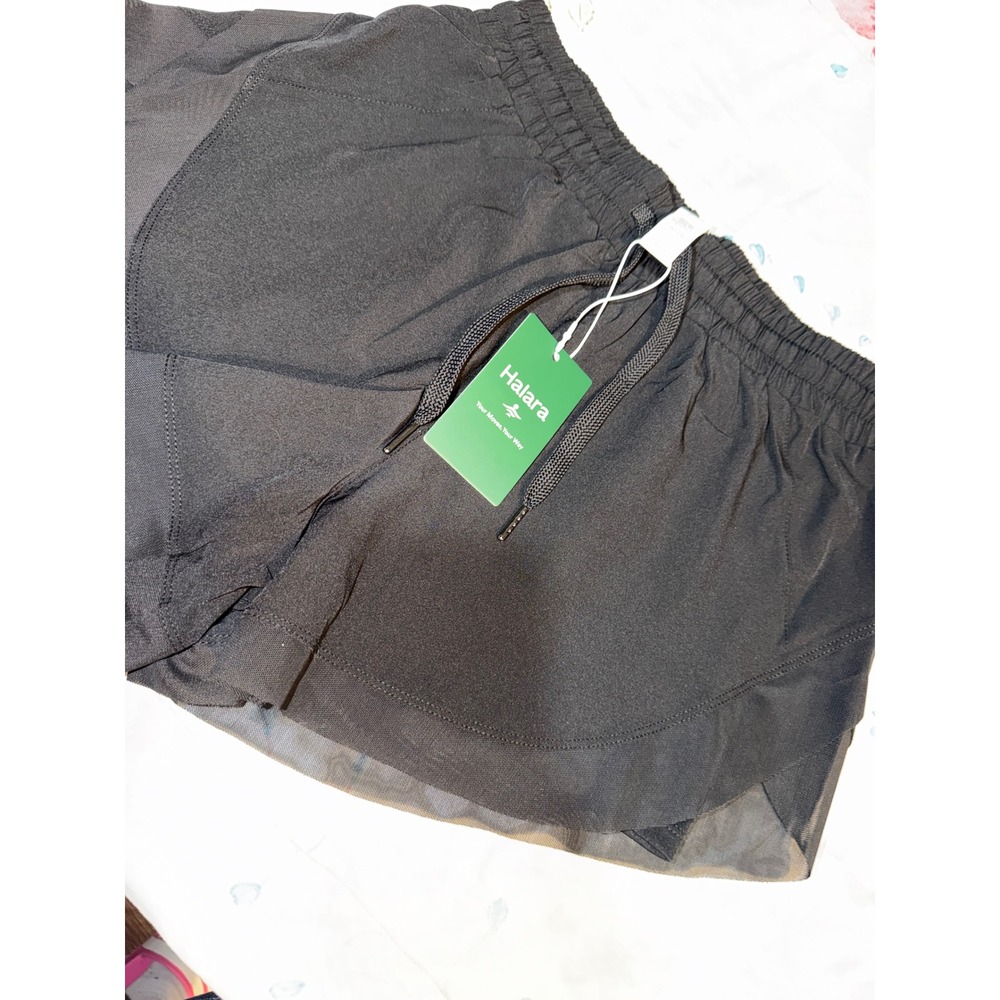 Halara Black Mid Rise Drawstring Contrast Mesh 2-in-1 Flowy Running Shorts 3in S - Picture 8 of 11